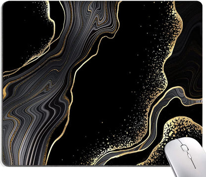 Mouse Pad Marble, Cute Personalized Mouse Pads with Design, Square Washable Cloth Mouse Mat, Gaming Office Home Non-Slip Rubber Base Computer Mousepad, Black Gold Marble