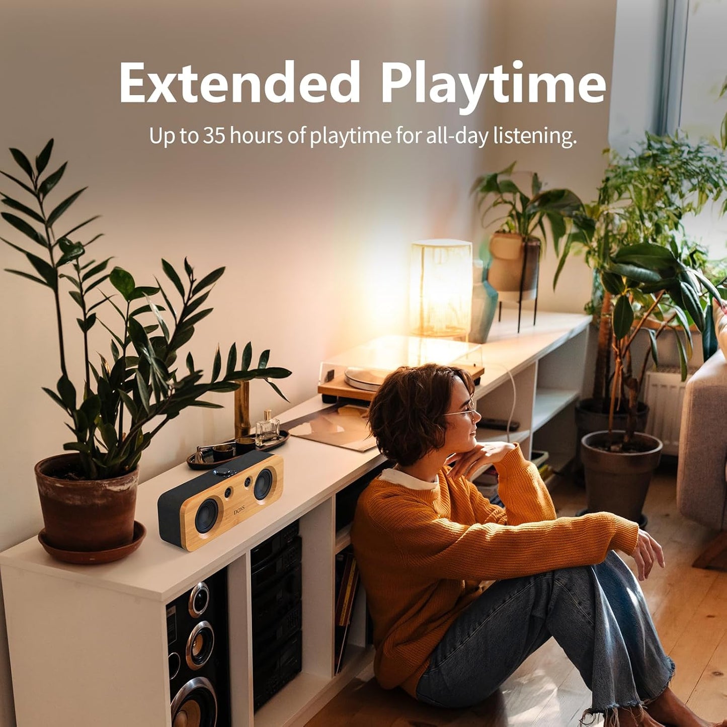 DOSS SoundBox H200 50W Home Bluetooth Speaker with Dual 3.5-Inch Woofers, Two 1-inch Tweeters, 35H Playtime, TWS, Sustainable Materials, BT 5.3, Wireless for Record Player/Computer/TV-Grey