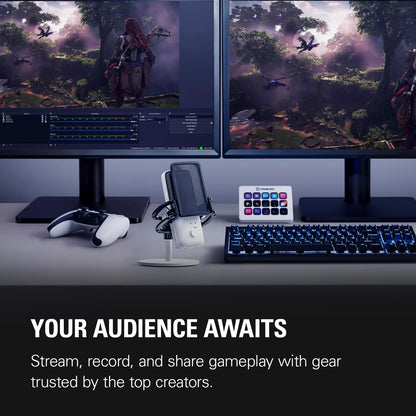 Elgato Wave:3 White Kit - Premium Studio Quality USB Condenser Microphone with Shock Mount and Pop Filter, for Streaming, Podcast, Gaming and Home Office, Free Mixer Software, Plug & Play for Mac, PC