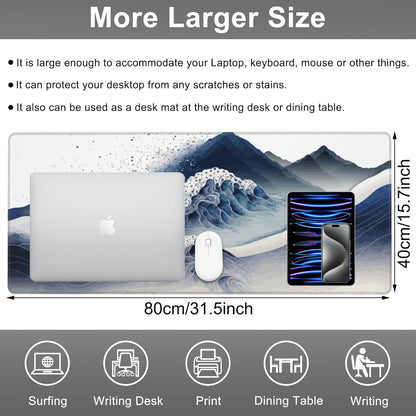 Mouse Pad, Large Watercolor Majestic Mountains Desk Mat, Extended Non-Slip Gaming Keyboard Mousepad Desk Pad, Thick Stitched Edges Waterproof Mouse Mat 31.5"x15.7" (Luxurious Mountainous Terrain)