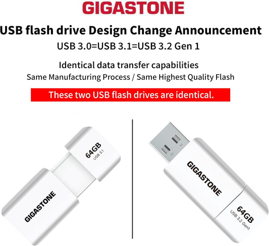 GIGASTONE 64GB Flash Drive (10 Pack) Z60 USB 3.2 Gen 1, 100MB/s Ultra Fast, Retractable Capless Slider Design, Data Storage, Backup for PC/Mac/TV/Car Audio, USB 2.0/3.0/3.1 Compatible