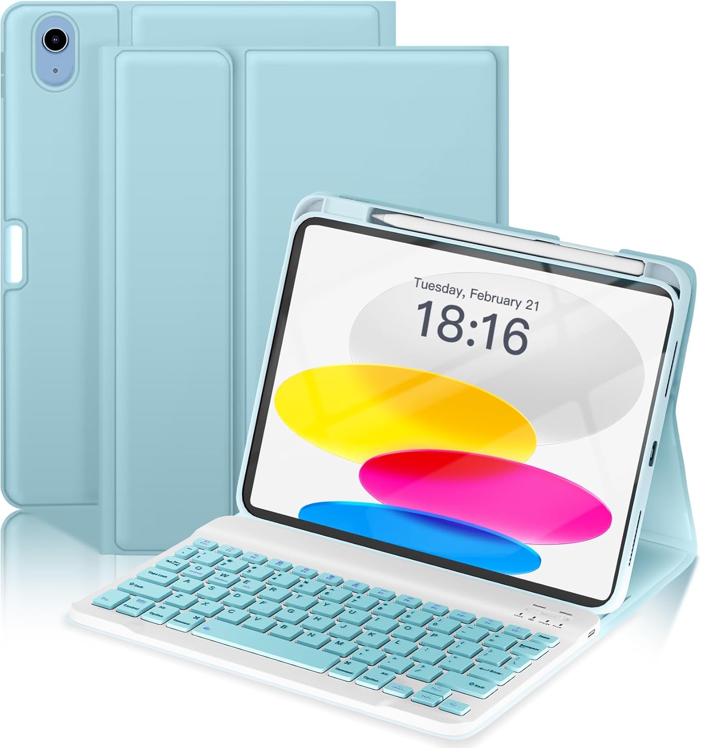 NOKBABO for iPad 11th 10th Generation Case with Keyboard, Magnetic Wireless Detachable Folio case with Pencil Holder, Keyboard for iPad 11th(A16,2025) & ipad 10th Generation(2022) - Sky Blue