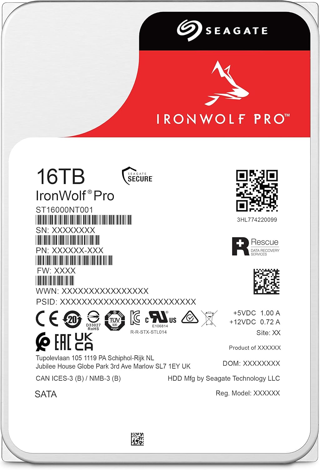 Seagate IronWolf Pro, 16 TB, Enterprise NAS Internal HDD –CMR 3.5 Inch, SATA 6 Gb/s, 7,200 RPM, 256 MB Cache for RAID Network Attached Storage (ST16000NT001)