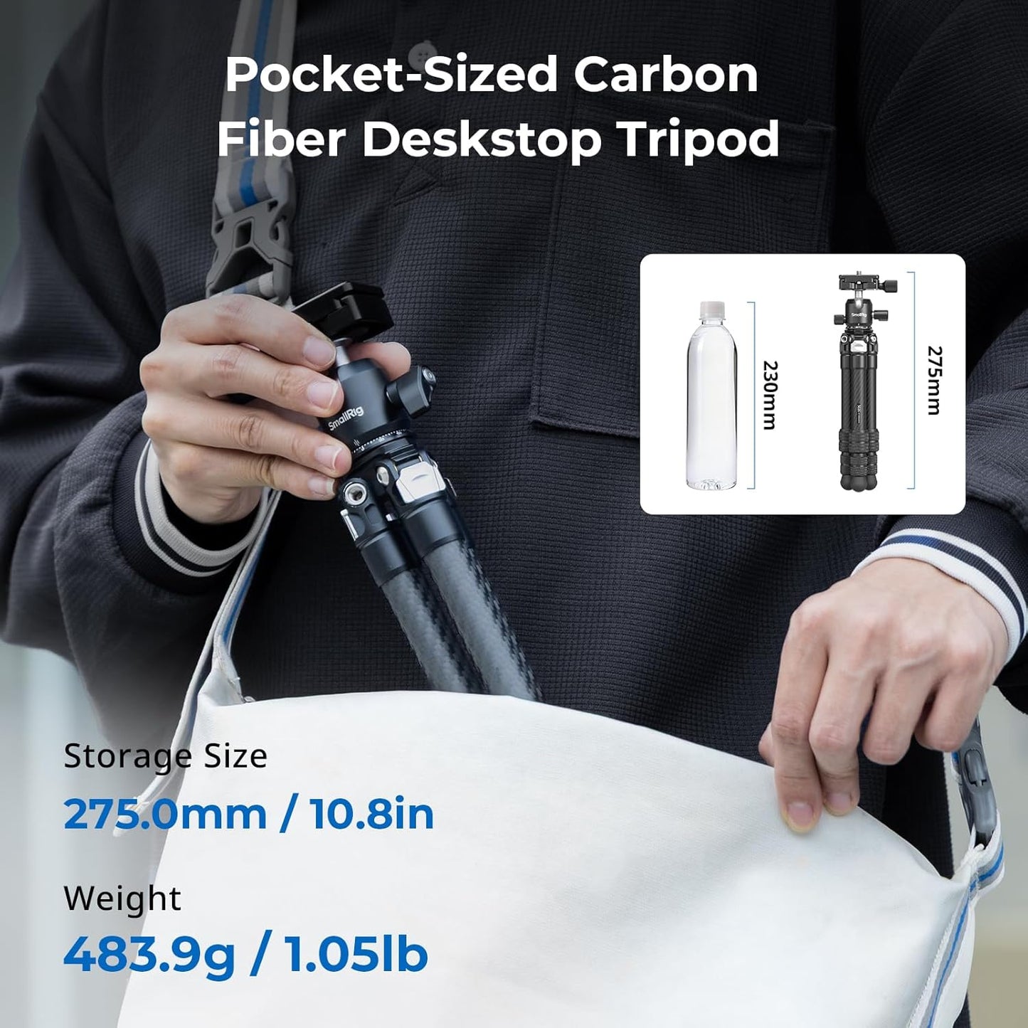 SmallRig Carbon Fiber Mini Desktop Tripod, 15.5'' / 39.5cm Compact Pocket Tabletop Tripod Kit with 360° Ball Head, Built-in QR Plate for Arca, Ball Head Capacity 3kg / 6.6lb for Cameras, DSLRs, Lenses