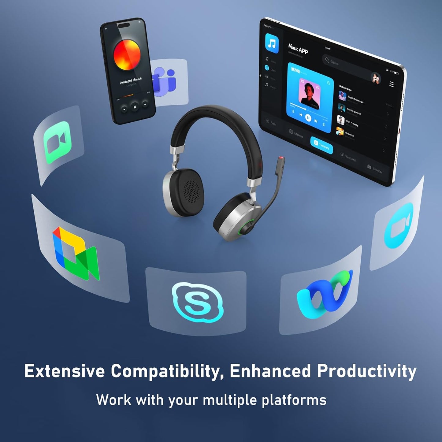 Wireless Headset, Bluetooth Headset with Microphone, AI Noise Cancelling Mic & USB Dongle, Wired/Wireless Headphones with Mute Button, Bluetooth V5.3 Headphone with Mic for Computer/Office/Home/Phone