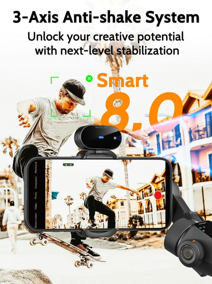 3-Axis Gimbal Stabilizer for iPhone & Android,NO APP AI Tracking,7.8' Built-in Extension Rod,Phone Stabilizer for Video Recording,OLED Display,Trigger Button,Sport,Vlogging(Smart V8 AI Black)