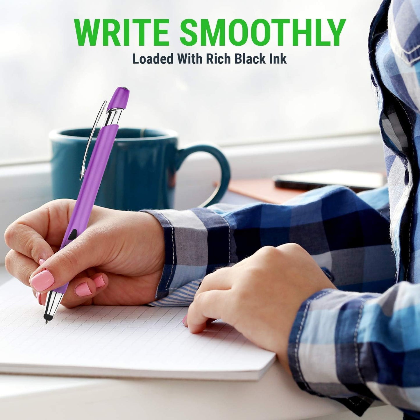 Stylus Pen for Touch Screens & Writing Pens, with Sensitive Stylus Tip - 2 in 1, for Your iPad, iPhone, Kindle, Nook, Samsung Galaxy, Tablets & Phones - Assorted Barrel Colors, Black Ink, 14 Pack