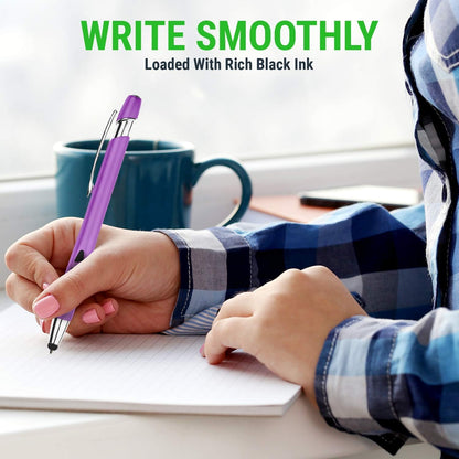 Stylus Pen for Touch Screens & Writing Pens, with Sensitive Stylus Tip - 2 in 1, for Your iPad, iPhone, Kindle, Nook, Samsung Galaxy, Tablets & Phones - Assorted Barrel Colors, Black Ink, 14 Pack