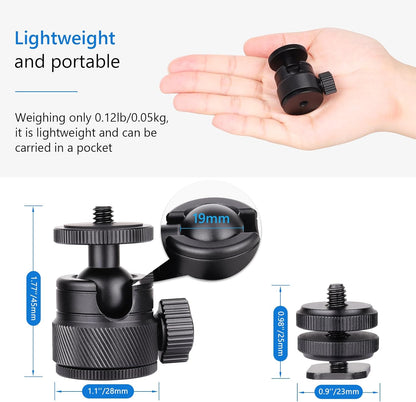 Mini Ball Head, CNC All Metal Aluminum Universal Panoramic Tripod Head Mount for Compact DSLR Action Cam Phone LED Ring Light Monopod Slider, 4.4lb Max Load