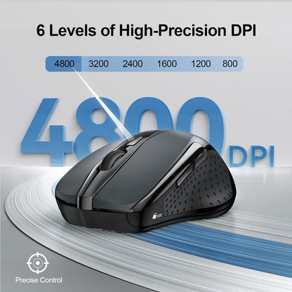 TECKNET Wireless Mouse (2.4G & BT5.0/3.0) Silent 4800 DPI Computer USB A & Bluetooth Mouse 6 Buttons, Wide Compatibility - Grey