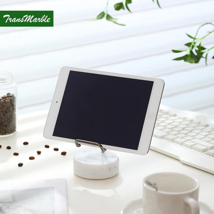 Marble Phone Stand with Metal Holder, Charging Available While Using, Swipe Up to Unlock, Made of Natural Marble as Business Card Holder for Office Desk (Starry White + Black)