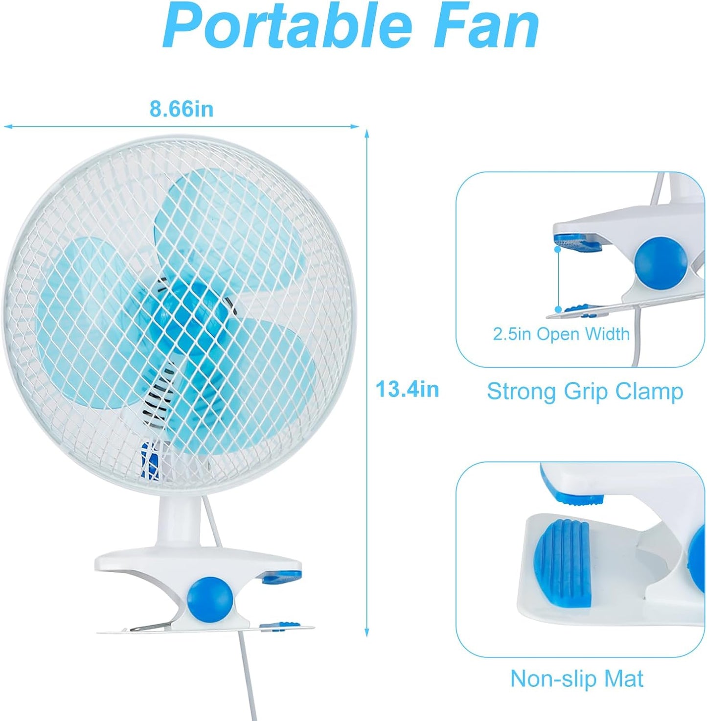8.66" Portable Clip on Fan, 2 Speed Desk Fan with Auto Shaking Function, 180° Adjustable Tilt, Study Clamp, Personal Cooling Fan with 3.94ft Cord for Home Office Dorm