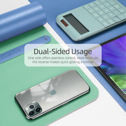 YSAGi Dual-Sided Laptop Desk Mat, 31.5" x 15.7", Waterproof Leather Writing Pad for Office and Home (Azure Blue+Green)