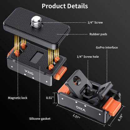 VRIG Magnetic Base for Insta360 Ace/Ace Pro Magnetic Quick Release Adapter Tripod Adapter Mount with Ace Pro/Ace/ X3/ X4/ X5/ ONE RS 1 inch 360 Degree Version/ONE RS Twin/ONE X2