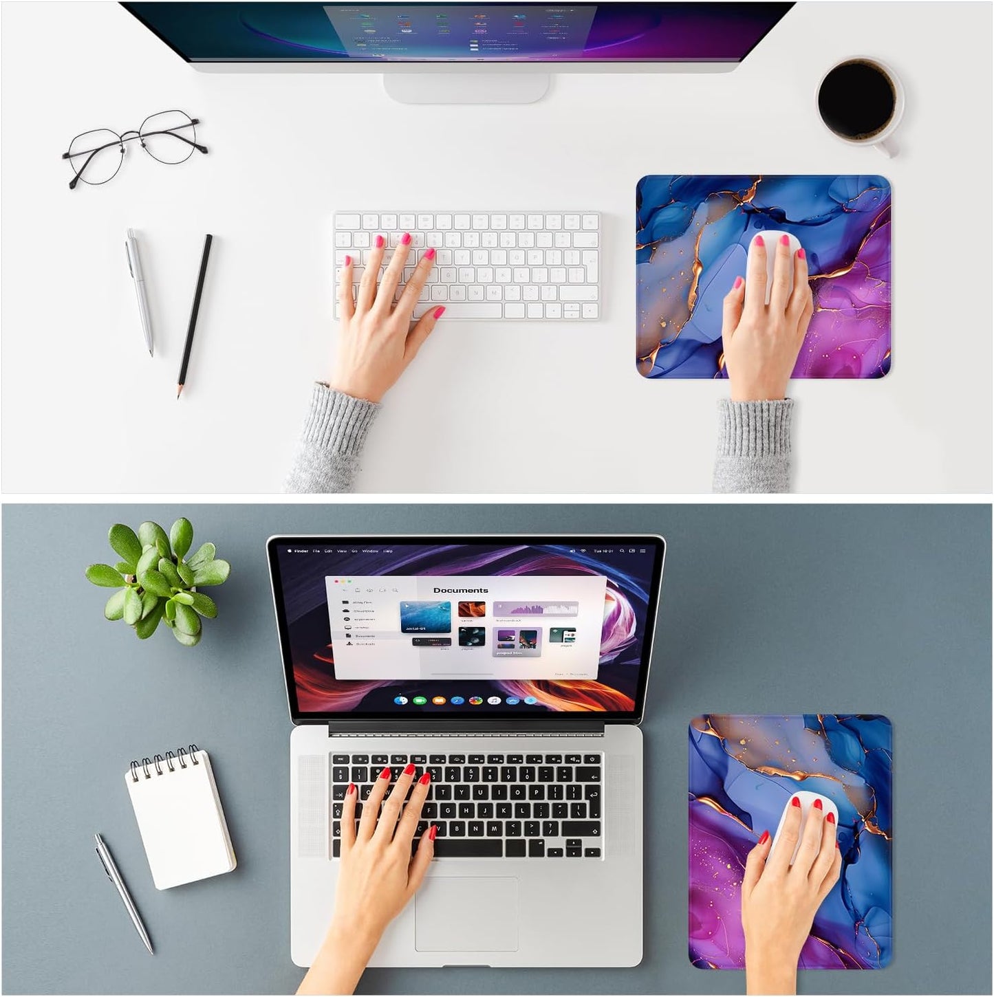 ITNRSIIET Mouse Pad Non-Slip Rubber Base Smooth Surface Stitched Edges Waterproof Durable Compatible with All Mice for Office & Gaming, Desk Accessory, 10.2x8.3x0.12 inch, LiquidGold