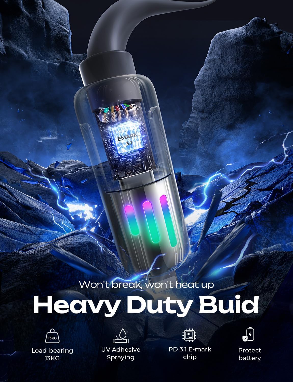 LISEN USB C Cable 3FT for Samsung Charger Type C, Chubby 4 in 1 Charging Cable with Light, Multi Charging Cable for iPhone 16 15 14 Pro Max/MacBook/iPad Pro/SamSungS25, All Devices, Black