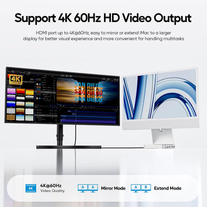 Upgraded 11 in 1 USB C Hub for iMac 24 inch USB Hub 2021 2023 2024 Support M.2 SSD (NOT Included), iMac Hub M1 M3 M4 Accessories, 4K HDMI, 2.5G Ethernet, 5 USB A/C Max 10Gbps, SD/TF - Silver