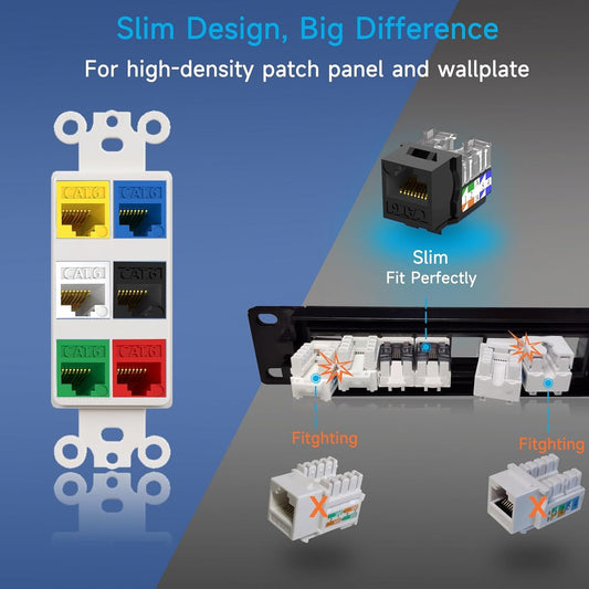 Keystone Jack Cat6 Slim 25 Pack, Cat6 Keystone Jacks 90 Degree, RJ45 Keystone Jack Punch Down Black, Compatiable for High-Density Network WallPlate or Patch Panels