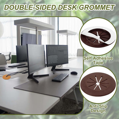 PATIKIL Desk Grommet 1-9/16", 8 Pcs Round Cable Grommet Cord Hole Cover with Adhesive Tape Flexible Table Wire Organizer for Office Home Table Countertop, Deep Brown