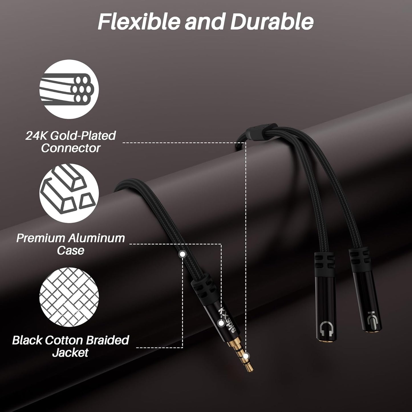 1/8inch Aux Headphone Splitter 2 Way Cable 2FT, 3.5mm 1 Male to 2 Female Mic and Audio Y TRRS Adapter, Compatible with Headset Earphone Switch 2/PS4/PS5 Steam Deck Xbox PC Laptop Phone Tablet Gaming