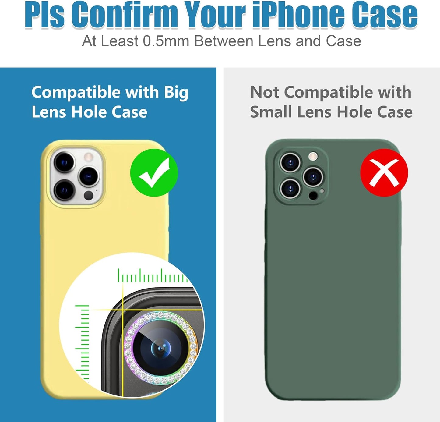 AGVEE 3+3 6 Pack for iPhone 15 Pro 6.1" / 15 Pro Max 6.7" Camera Lens Protector, Bling Diamond & Bling Glitter Metal Ring 9H Tempered HD Glass Camera Protector Cover Film, Bling-Colorful