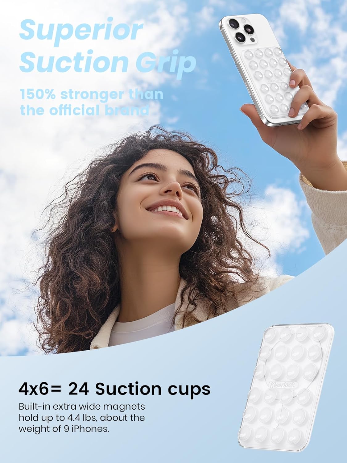 Klearlook 2PCS Magnetic Suction Phone Mount for MagSafe Case, Sticky Phone Grip Holder for iPhone, Removable Hands-Free Selfie/Video for TikTok Influencers, Women Girl Teen Gift, Transparent