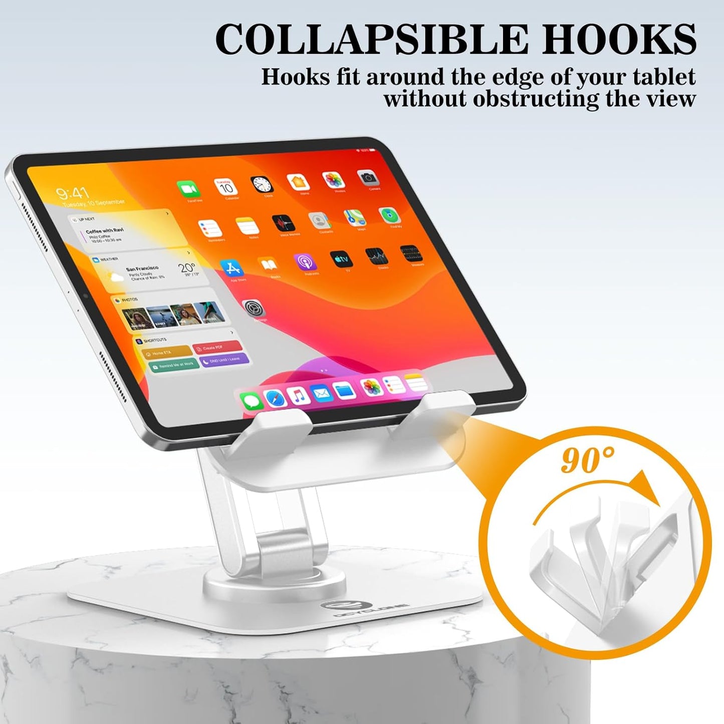 OCYCLONE for iPad Stand for Desk 360 Rotating Adjustable Portable Monitor Tablet Holder, White