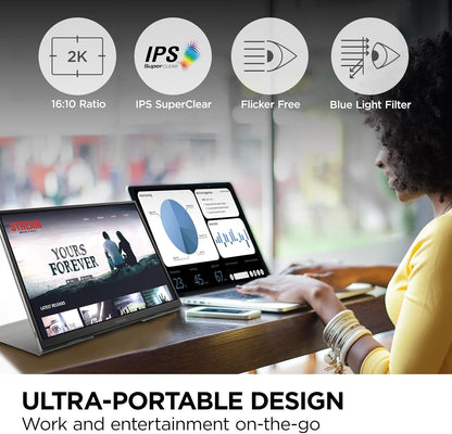 ViewSonic VG1656-2K 16 Inch WQXGA 1600p IPS Portable Monitor with 2 Way Powered 65W USB C, and Smart Cover with Built-in Stand