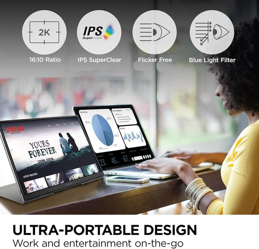 ViewSonic VG1656-2K 16 Inch WQXGA 1600p IPS Portable Monitor with 2 Way Powered 65W USB C, and Smart Cover with Built-in Stand