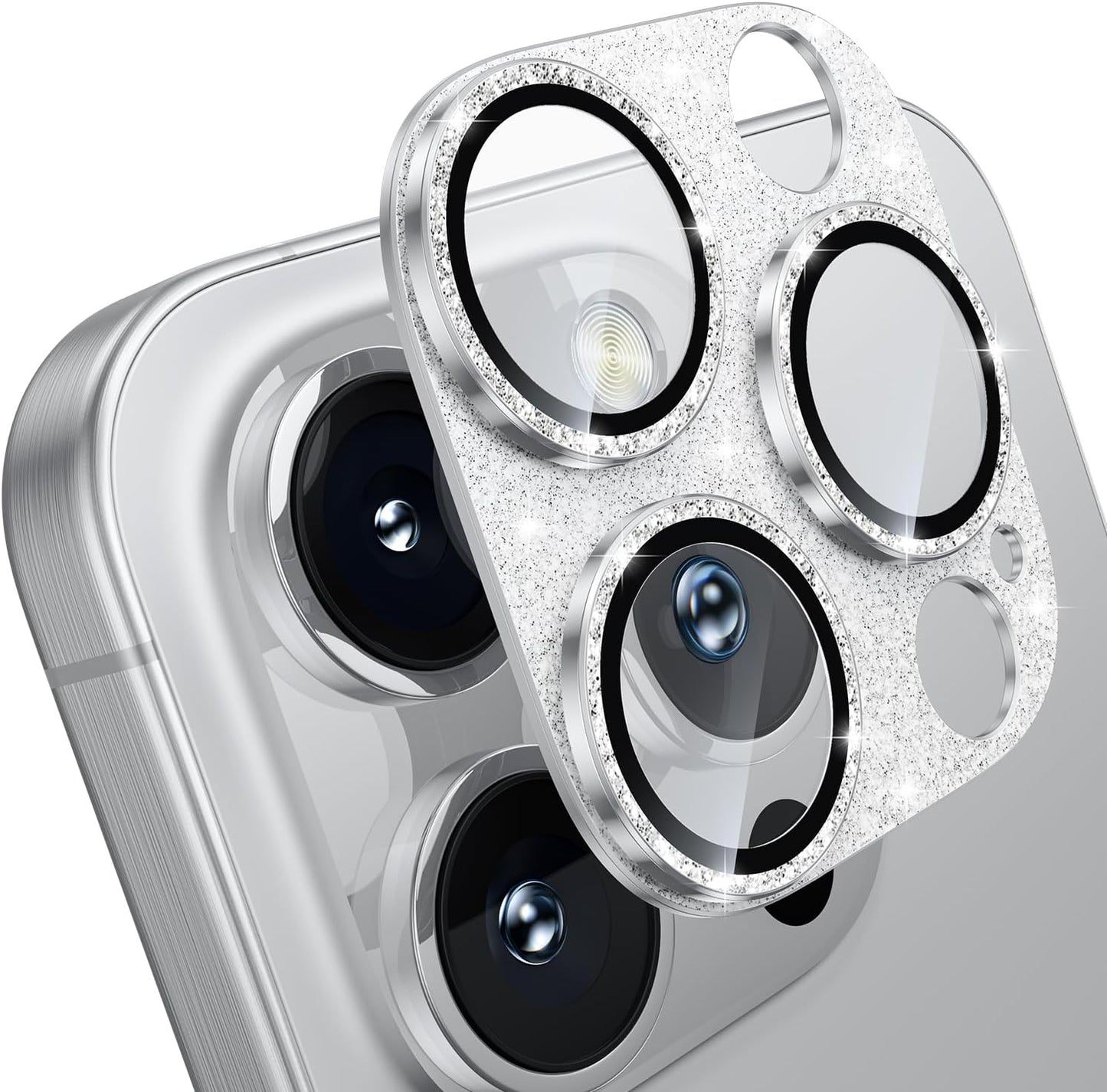 WSKEN for iPhone 16 Pro/iPhone 16 Pro Max Camera Lens Protector, [Military Grade Shatterproof] [Strong Adsorption] Metal Aluminum Alloy Tempered Glass Camera Screen Protector, Glitter