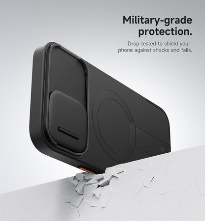 SURITCH for iPhone 16 Plus Case with Magnetic Camera Slide Cover and Adjustable Kickstand, Compatible with MagSafe, Shockproof Bumper Case Slim Protective Cover for iPhone 16 Plus 6.7 Inch, Black