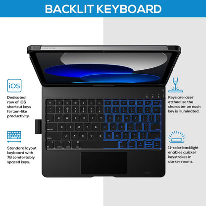 typecase Touch iPad 10th Generation Case with Keyboard (10.9", 2022) and iPad A16 (11th Gen, 2025) – 360° Rotatable, 11-Color Backlit, Multi-Touch Trackpad, Thin & Light (Black)