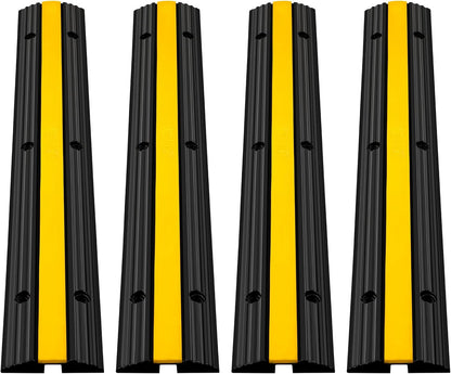 Happybuy 4 Pack of 1-Channel Rubber Cable Protector Ramps Heavy Duty 18000Lbs Load Capacity Cable Wire Cord Cover Ramp Speed Bump Driveway Hose Cable Ramp Protective Cover
