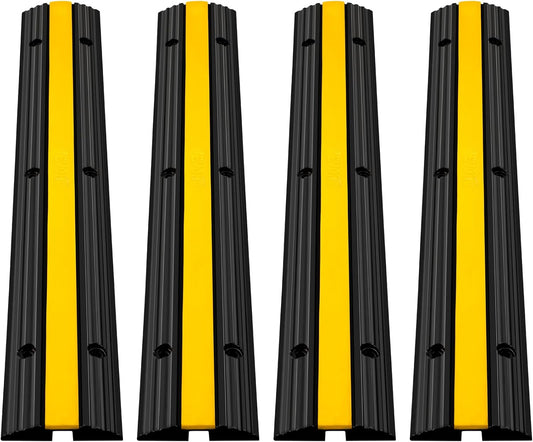 Happybuy 4 Pack of 1-Channel Rubber Cable Protector Ramps Heavy Duty 18000Lbs Load Capacity Cable Wire Cord Cover Ramp Speed Bump Driveway Hose Cable Ramp Protective Cover