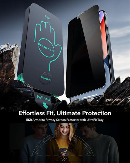 ESR 3 Pack 9H+ Glass for iPhone 13 Pro Max/iPhone 14 Plus Privacy Screen Protector, [Military Grade Shatterproof & Longest Durable] Armorite Anti-spy Tempered Glass with UltraFit Tray