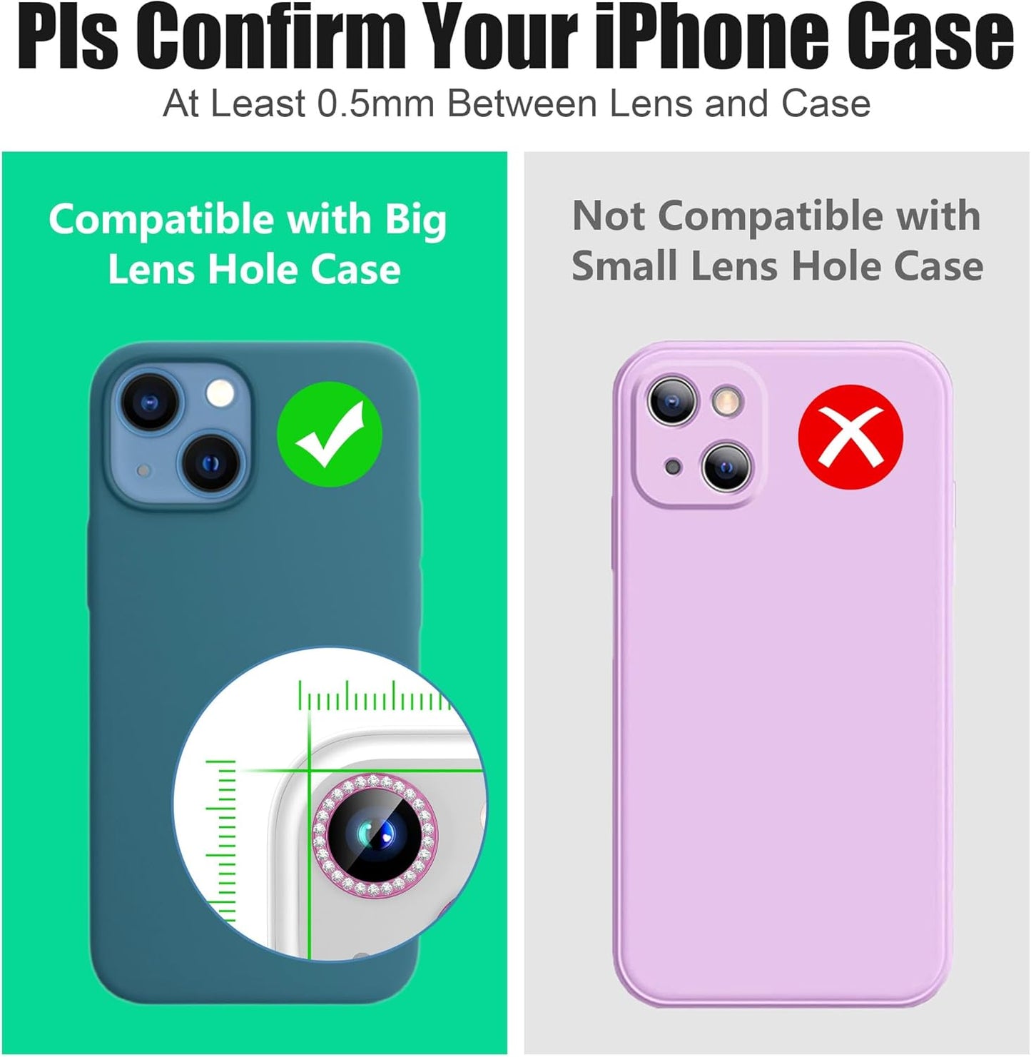 AGVEE 3+3 6 Pack for iPhone 15 6.1" / 15 Plus 6.7" Camera Lens Cover Protector, Bling Diamond & Bling Glitter Metal Ring 9H Tempered HD Glass Camera Cover Protector Film, Bling-Rose