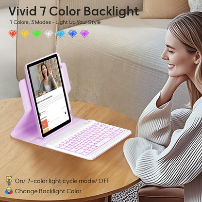 BLUTLOTUS Case for iPad 9th/8th/7th Generation with Keyboard 10.2 Inch,360° Rotatable Magnetic Keyboard Case,Pencil Holder&Grooves Design,7 Color Backlit Detachable Wireless Keyboard(Purple)