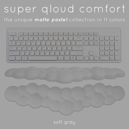 Qloud Cloud Wrist Rest Keyboard Wrist Rest for Computer Keyboard Pad, Cloud Keyboard Wrist Rest, Wrist Pad for Keyboard, Memory Foam, Non Slip Base, Comes with Mouse Pad - Soft Gray
