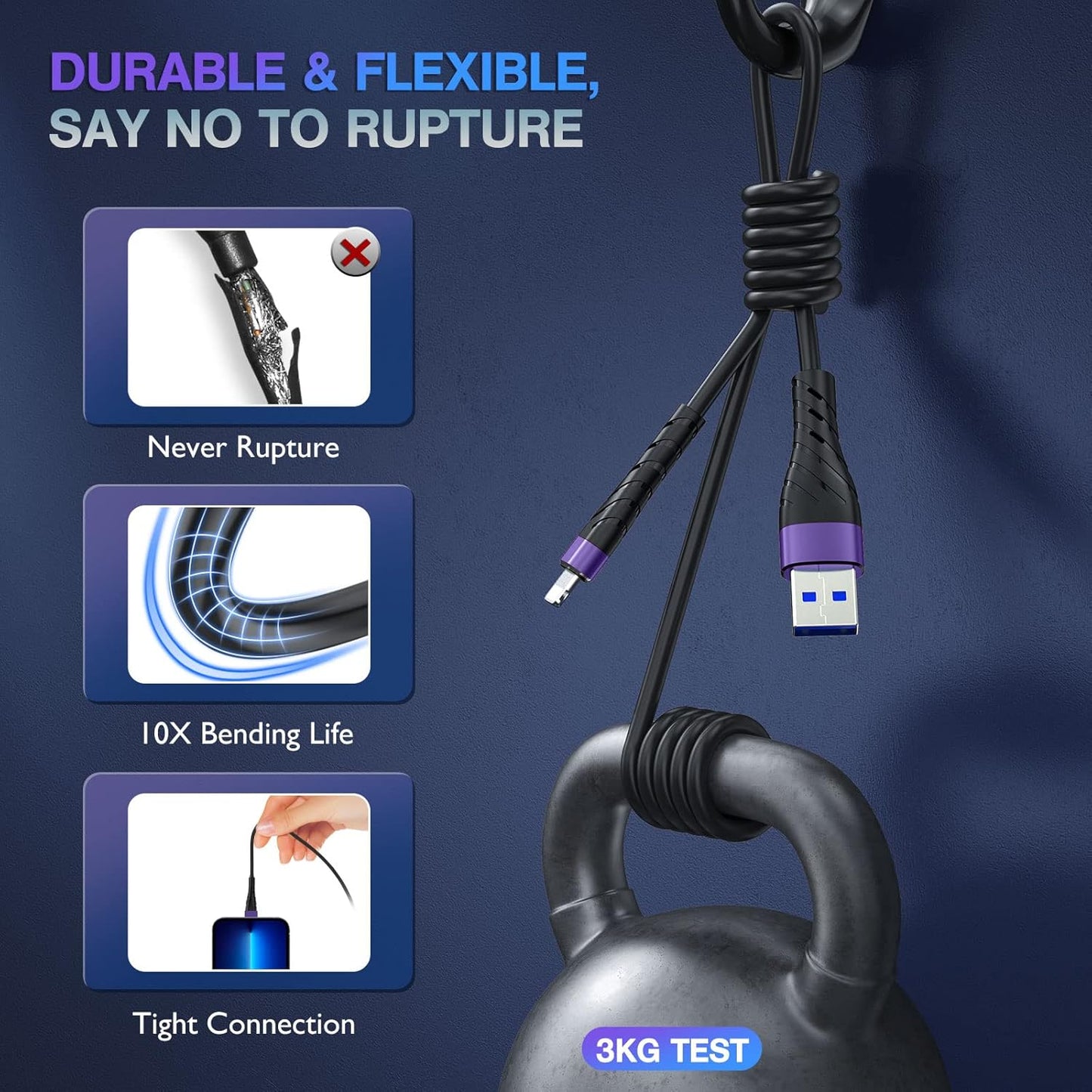 OIITH MFi Certified for iPhone Charger Cable 3 Pack 3 Ft, for Lightning Charging Cord, Fast 2.4A for iPhone USB Cord Compatible with iPhone12/11/XS/Max/XR/X/8/8P/7P/6/iPad - Purple