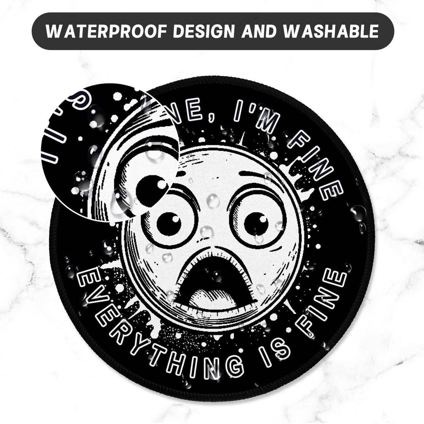 ITNRSIIET Round Mouse Pad with Stitched Edge Premium-Textured Waterproof Non-Slip Rubber Base Desktop Protection Mat Diameter 8.7 inches, Surprised