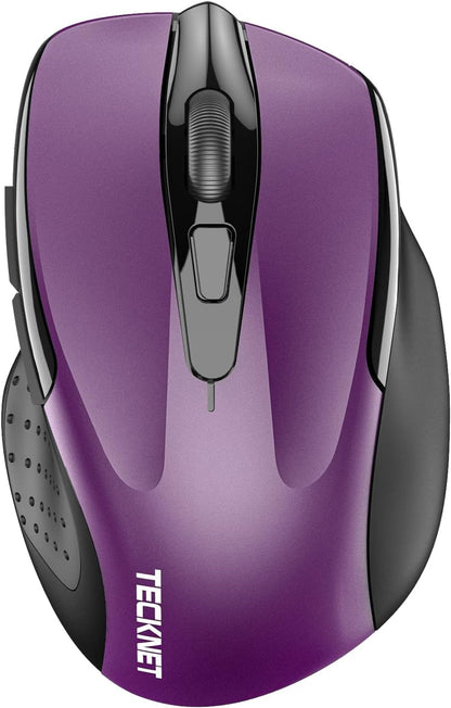 TECKNET Wireless Mouse (2.4G & BT5.0/3.0) Silent 4800 DPI Computer USB A & Bluetooth Mouse 6 Buttons, Wide Compatibility - Purple