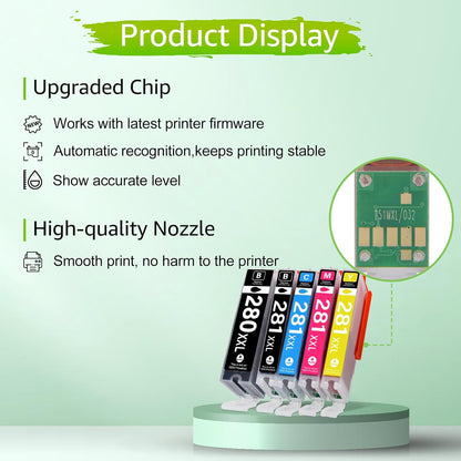 280XXL 281XXL Ink Cartridges Replacement for Canon PGI-280XXL CLI-281XXL Compatible for PIXMA TR7520 TR8520 TS6120 TS6220 TS8120 TS8220 TS9120 TS9520 TS6320 TS9521C Printer (5 Pack)