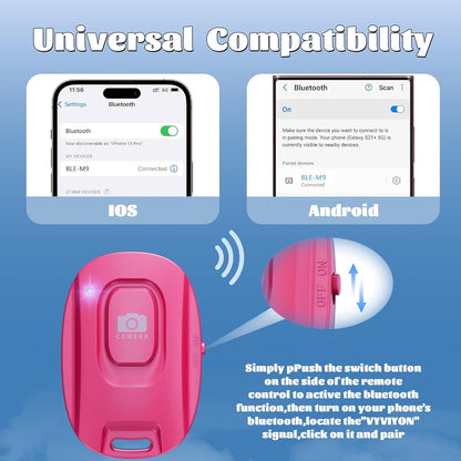 MAIRAN Rechargeable Wireless Camera Remote Shutter for iPhone and Android Smartphones, Bluetooth Phone Remote Control,Selfie Button for Photos and Videos Charging Cable Included-Pink