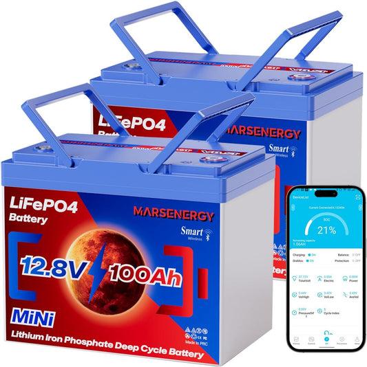 12V 100Ah Lifepo4 Battery, Bci Group 24, Built-In 100A Smart BMS, 4500 To 15000 Deep Cycle Grade A Cells Lithium Battery For Rv, Trolling Motor, Marine, Home Energy Storage, Solar Panel System (BT2PC)