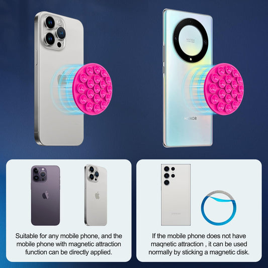 Silicone Suction Cup Phone Mount, Magnetic Suction Phone Case Stand, Mirror Shower Phone Holder, Perfect for Selfies and Videos Creators, Hands Free Holder Mount-Hot Pink