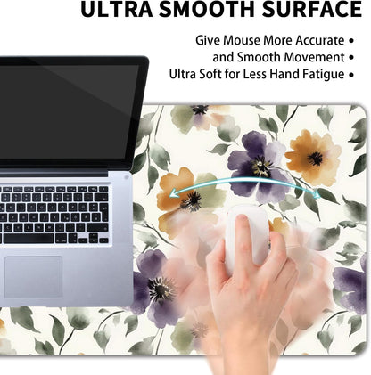 Watercolor Floral Large Mouse Pad,Gaming Keyboard Desk Pad,Extended Mouse Mat Non-Slip Rubber Base with Stitched Edges for Office Game Home XL 31.5"x11.8"