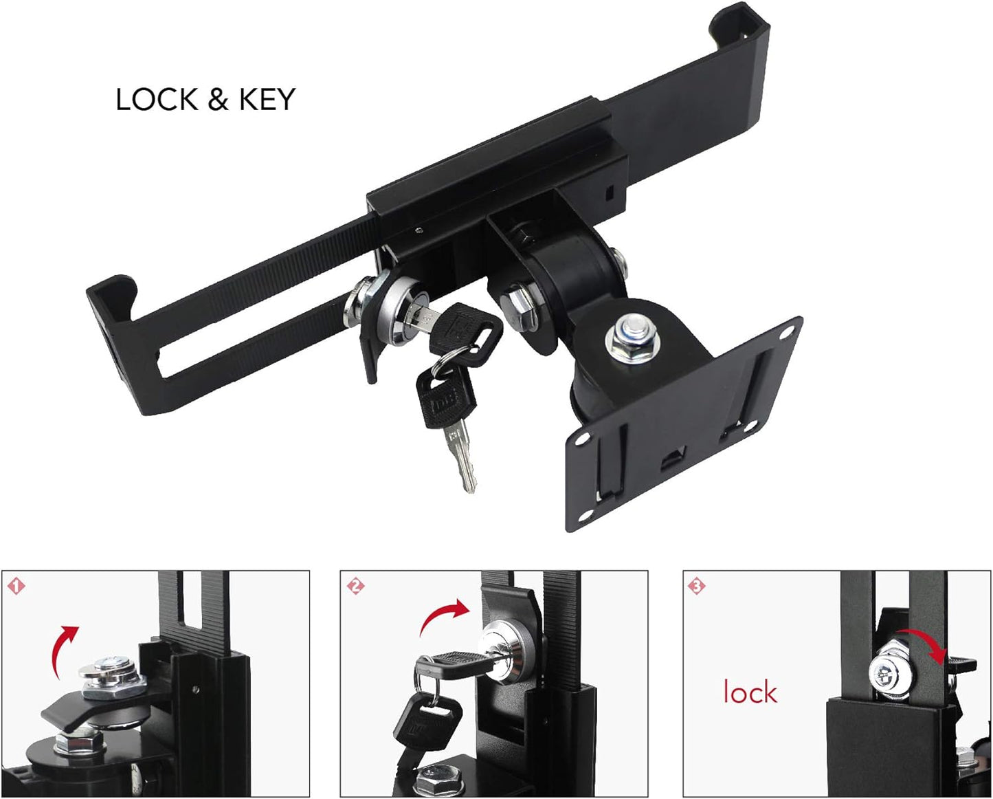 Tablet Wall Mount Holder with Lock and Key, Rotate Design Arbitrary Adjustment,Multi Angle,Bracket for Most 8 to 10.4 Inch,and for iPad Air &10.2,10.9,Pro 11 Galaxy tab,and More (Black)