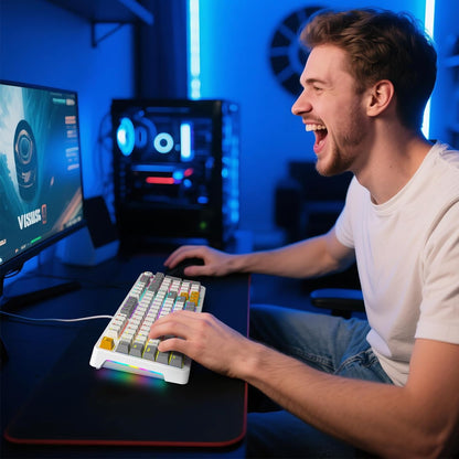 AK96 Smart Mechanical Keyboard Gaming, 96 Keys Full Size with LED Colorful Backlit, Clicky Creamy Sounding, USB Wired Computer Keyboard with Volume Knob for PC, Mac, Windows (White)