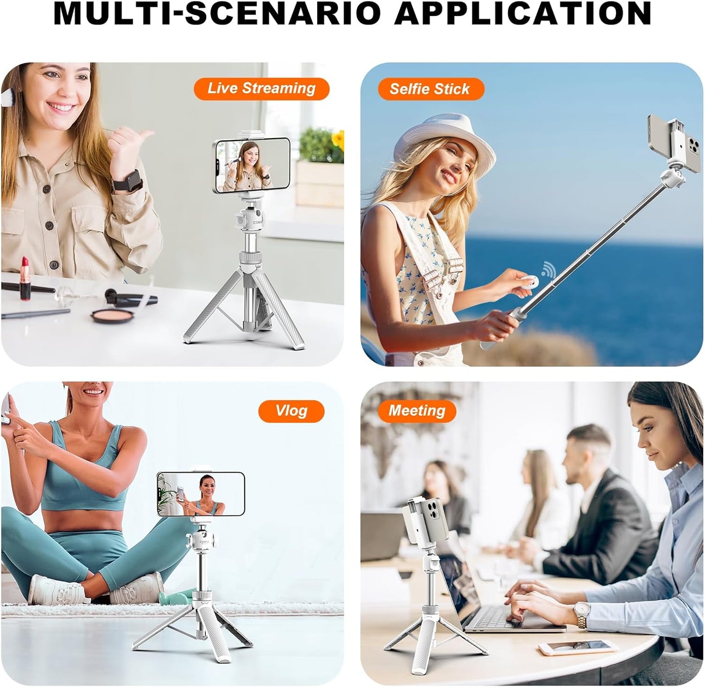 COMAN MT30-Pro Extendable Phone Tripod, 61cm Cell Phone Tripod Stand for iPhone with 360° Ball Head, Selfie Stick Vlog Stand with Remote, Tripod for iPhone 16/15/14/13/12 Pro Max/Android