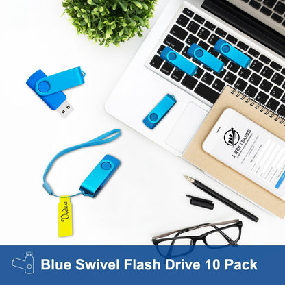 USB Drive 16GB USB 2.0 Flash Drive 10 Pack Nicepicten Pendrive Swivel Thumb Zip Jump Flash Drives USB Memory Stick Thumbdrive Flashdrive Ideal for Home Office Shared Data Storage Blue 16GB